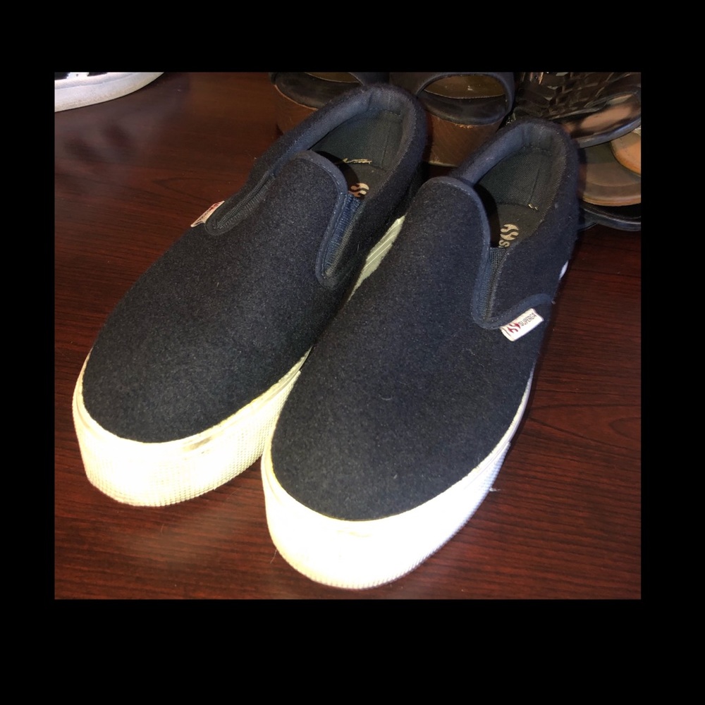 Superga wool navy platforms